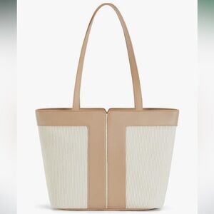 *New* Quilted Shoulder Bag/Tote Bag W/ Zipper - Tan and Beige